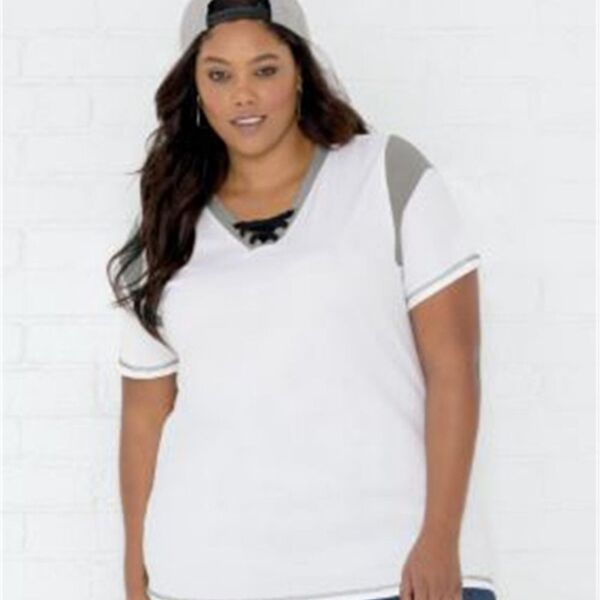 Women's Curvy Lace Up Fine Jersey Tee Thumbnail